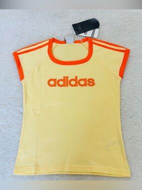 adidas Yellow Tee with Bright Orange Trim size Small
